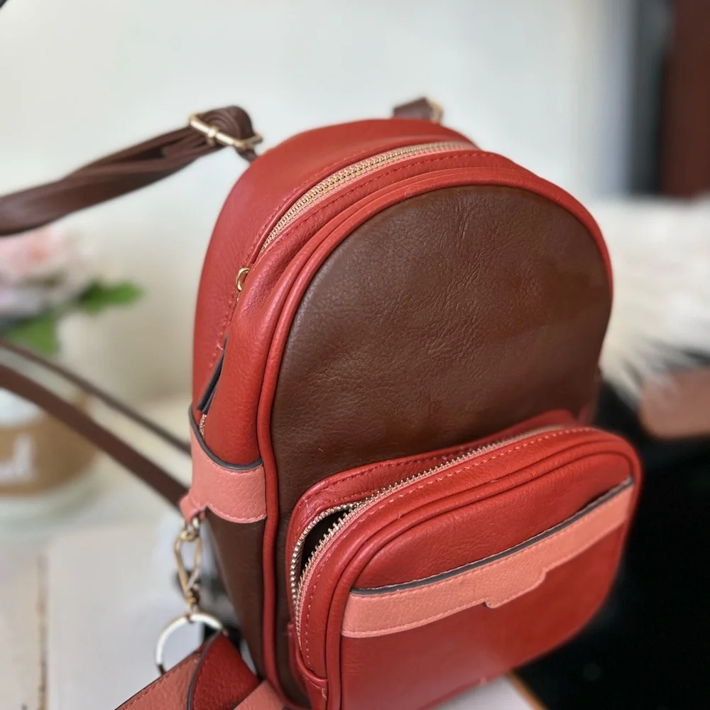 Elegant Red and Brown Women's backpack Bag new